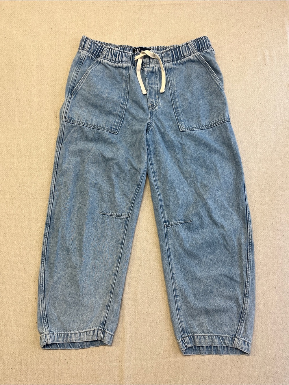 GAP Supersoft Pull-On Barrel Leg Jeans Medium Drawstring Denim